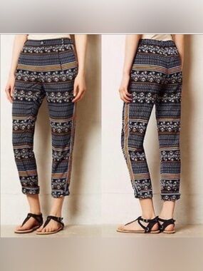 Anthropologie Elevenses Aralia Printed Cropped Pants Size 8 Boho